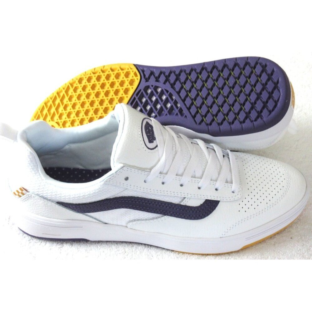 Vans Men's Skate Zahba Leather Mesh Athletic White Purple Stripe Shoes Sizes NIB